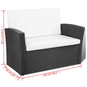 Galleria Design 4 Piece Garden Lounge set with Cushions Poly Rattan Black
