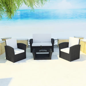 Galleria Design 4 Piece Garden Lounge set with Cushions Poly Rattan Black
