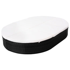Galleria Design Outdoor Lounge Bed with Cushion Poly Rattan Black