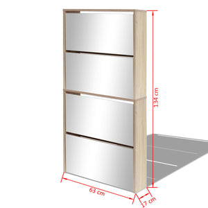 Galleria Design Shoe Cabinet 4-Layer Mirror Oak 63x17x134 cm