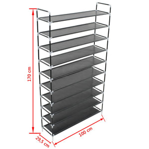 Galleria Design Shoe Rack with 10 Shelves Metal and Non-woven Fabric Black