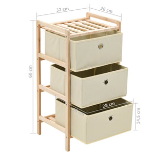 Galleria Design Storage Rack with 3 Nonwoven Baskets Cedar Wood Beige