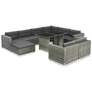 Galleria Design 10 Piece Garden Lounge Set with Cushions Poly Rattan Grey