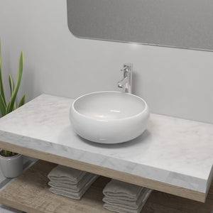 Galleria Design Bathroom Basin with Mixer Tap Ceramic Round White