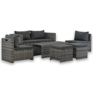 Galleria Design 6 Piece Garden Lounge Set with Cushions Poly Rattan Grey