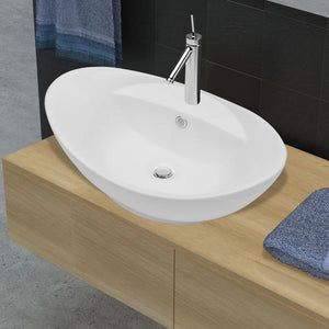 Galleria Design Luxury Ceramic Basin Oval with Overflow and Faucet Hole