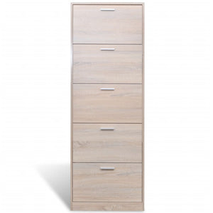 Galleria Design Oak Look Wooden Shoe Cabinet with 5 Compartments