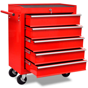 Galleria Design Workshop Tool Trolley 5 Drawers Red