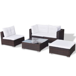 Galleria Design 5 Piece Garden Lounge Set with Cushions Poly Rattan Brown
