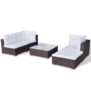 Galleria Design 5 Piece Garden Lounge Set with Cushions Poly Rattan Brown