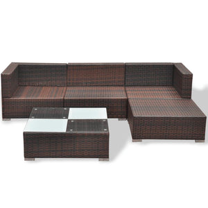 Galleria Design 5 Piece Garden Lounge Set with Cushions Poly Rattan Brown
