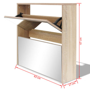 Galleria Design Shoe Cabinet 2-Layer Mirror Oak 63x17x67 cm