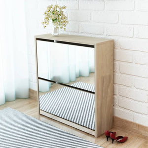 Galleria Design Shoe Cabinet 2-Layer Mirror Oak 63x17x67 cm