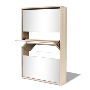 Galleria Design Shoe Cabinet 3-Layer Mirror Oak 63x17x102.5 cm