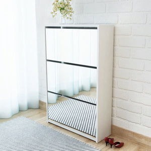 Galleria Design Shoe Cabinet 3-Layer Mirror White 63x17x102.5 cm
