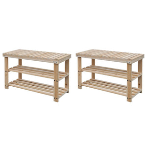 Galleria Design 2-in-1 Shoe Rack with Bench Top 2 pcs Solid Wood
