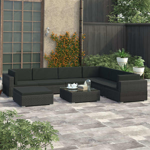 Galleria Design 8 Piece Garden Lounge Set with Cushions Poly Rattan Black