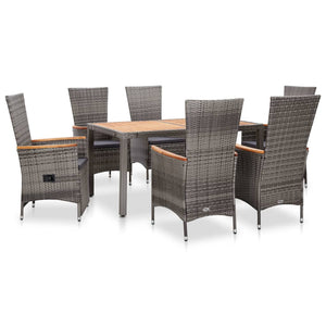 Galleria Design 7 Piece Outdoor Dining Set with Cushions Poly Rattan Grey