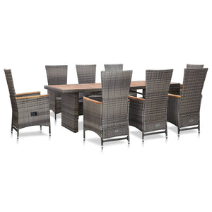 Galleria Design 9 Piece Outdoor Dining Set with Cushions Poly Rattan Grey