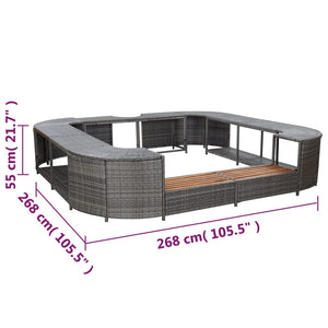 Galleria Design Square Spa Surround Grey 268 x 268 x 55 cm Poly Rattan