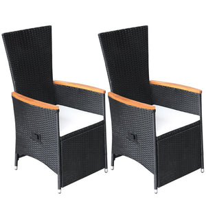 Galleria Design Reclining Garden Chairs 2 pcs with Cushions Poly Rattan Black