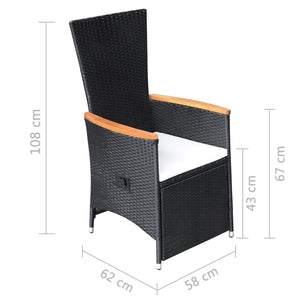 Galleria Design Reclining Garden Chairs 2 pcs with Cushions Poly Rattan Black
