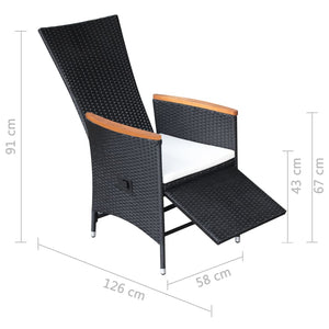 Galleria Design Reclining Garden Chairs 2 pcs with Cushions Poly Rattan Black