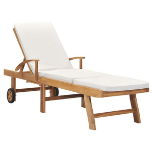 Galleria Design Sun Lounger with Cushion Solid Teak Wood Cream