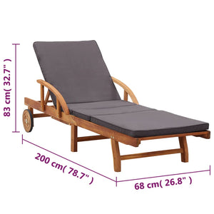 Galleria Design Sun Lounger with Cushion Solid Acacia Wood