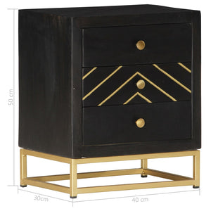 Galleria Design Bedside Cabinet Black and Gold 40x30x50 cm Solid Mango Wood