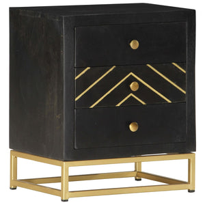 Galleria Design Bedside Cabinet Black and Gold 40x30x50 cm Solid Mango Wood