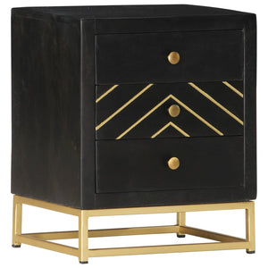 Galleria Design Bedside Cabinet Black and Gold 40x30x50 cm Solid Mango Wood