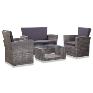Galleria Design 4 Piece Garden Lounge Set with Cushions Poly Rattan Grey