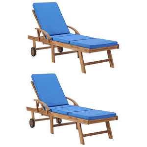 Galleria Design Sun Loungers with Cushions 2 pcs Solid Teak Wood Blue