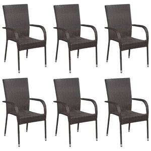 Galleria Design Stackable Outdoor Chairs 6 pcs Poly Rattan Brown