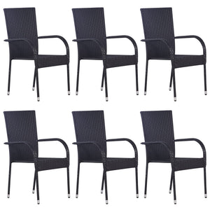 Galleria Design Stackable Outdoor Chairs 6 pcs Poly Rattan Black
