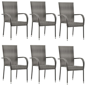 Galleria Design Stackable Outdoor Chairs 6 pcs Grey Poly Rattan