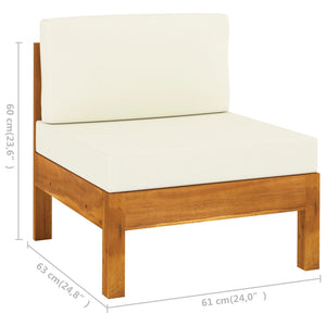 Galleria Design Middle Sofa with Cream White Cushions Solid Acacia Wood