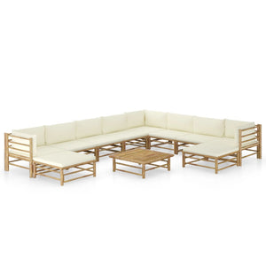 Galleria Design 11 Piece Garden Lounge Set with Cream White Cushions Bamboo