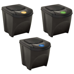 Galleria Design Stackable Dustbins 3 pcs Anthracite 75 L