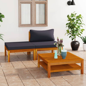 Galleria Design 3 Piece Garden Lounge Set with Dark Grey Cushions Acacia Wood