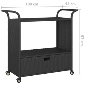 Galleria Design Bar Cart with Drawer Black 100x45x97 cm Poly Rattan