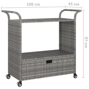 Galleria Design Bar Cart with Drawer Grey 100x45x97 cm Poly Rattan