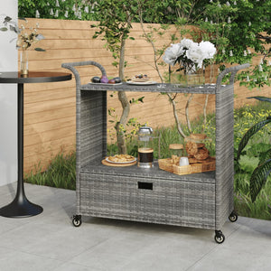 Galleria Design Bar Cart with Drawer Grey 100x45x97 cm Poly Rattan