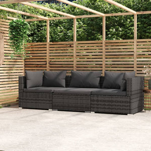 Galleria Design 3-Seater Sofa with Cushions Black Poly Rattan