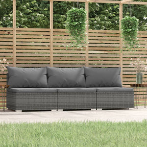 Galleria Design 3-Seater Sofa with Cushions Black Poly Rattan