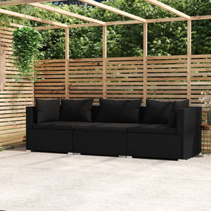 Galleria Design 3-Seater Sofa with Cushions Black Poly Rattan