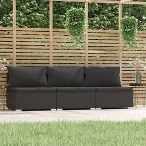 Galleria Design 3-Seater Sofa with Cushions Black Poly Rattan