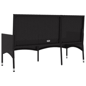 Galleria Design 3-Seater Garden Bench with Cushions Black Poly Rattan