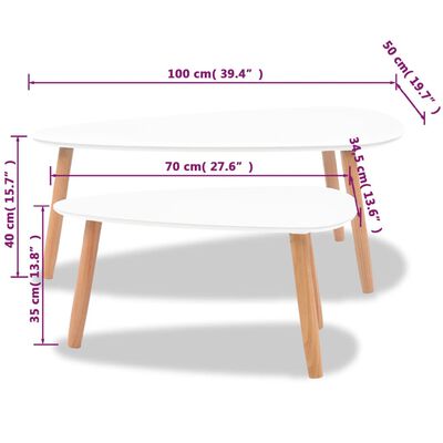 Galleria Design Coffee Table Set 2 Pieces Solid Pinewood White